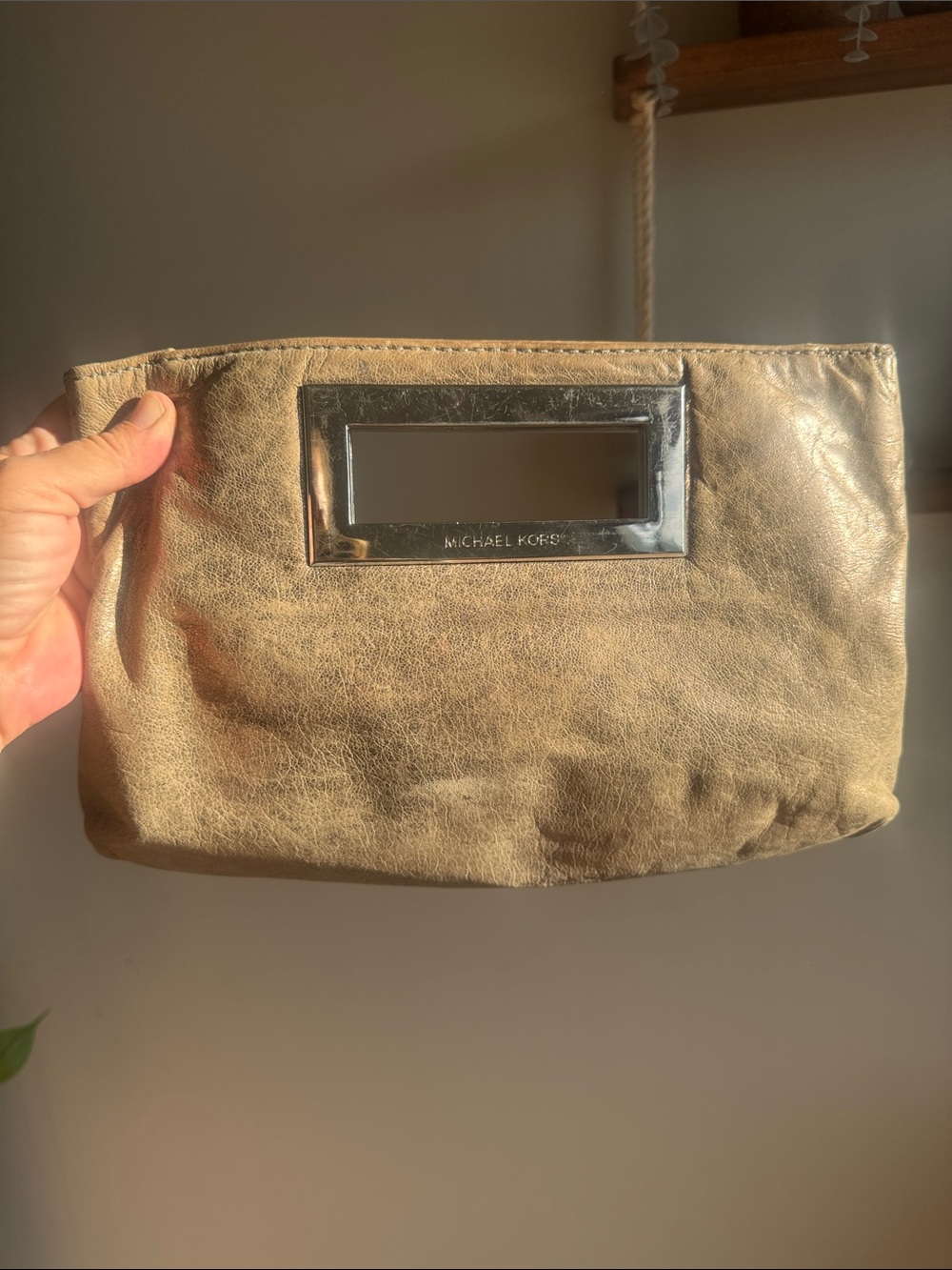 Michael Kors Metallic Gold Leather Wristlet Clutch